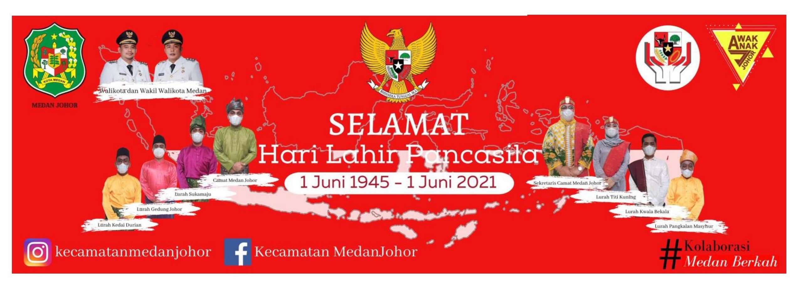 SELAMAT HARI LAHIR PANCASILA ( 1 JUNI 1945 - 1 JUNI 2021 ) Upacara Hari Lahir Pancasila Jajaran Kecamatan Medan Johor Memakaian Pakaian adat dari masing-masing daerah